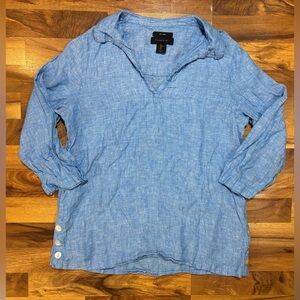 Tahari 100% Linen Blue Tunic Top Size L